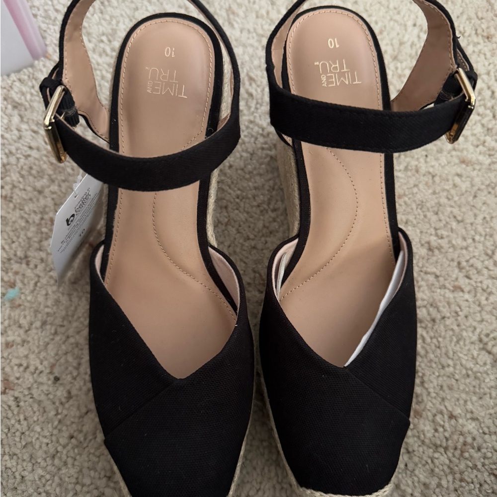 Size 10 - Time & Tru Black Women's Wedge Sandals